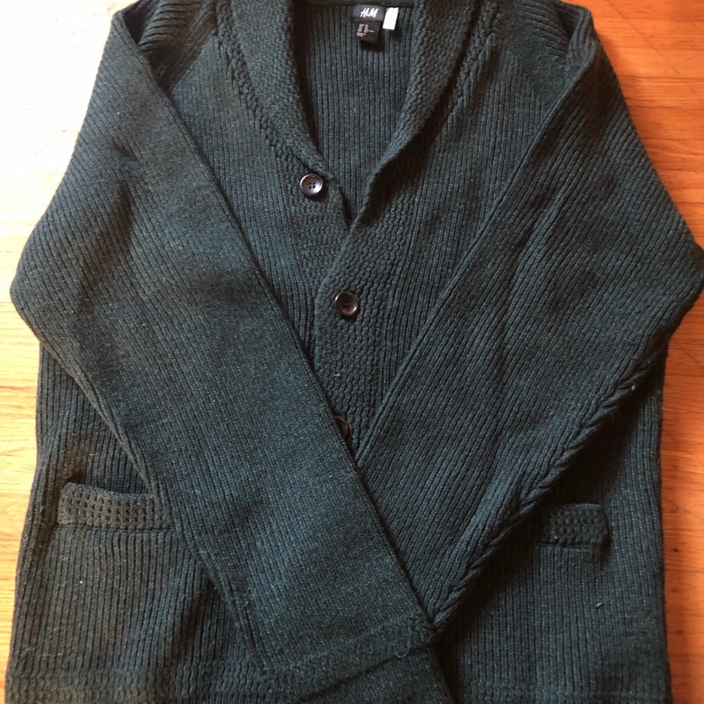 H&M Green wool/polyester collared button down sweater